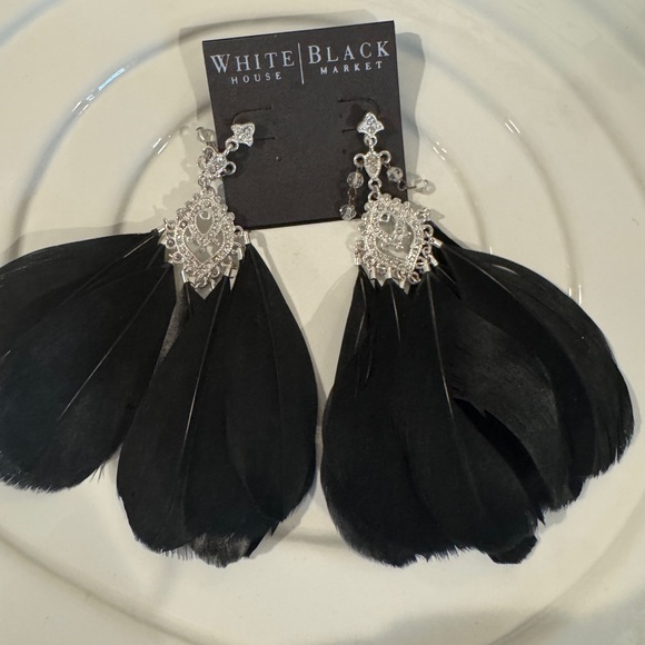 White House Black Market Black Feather Earrings - Picture 2 of 3
